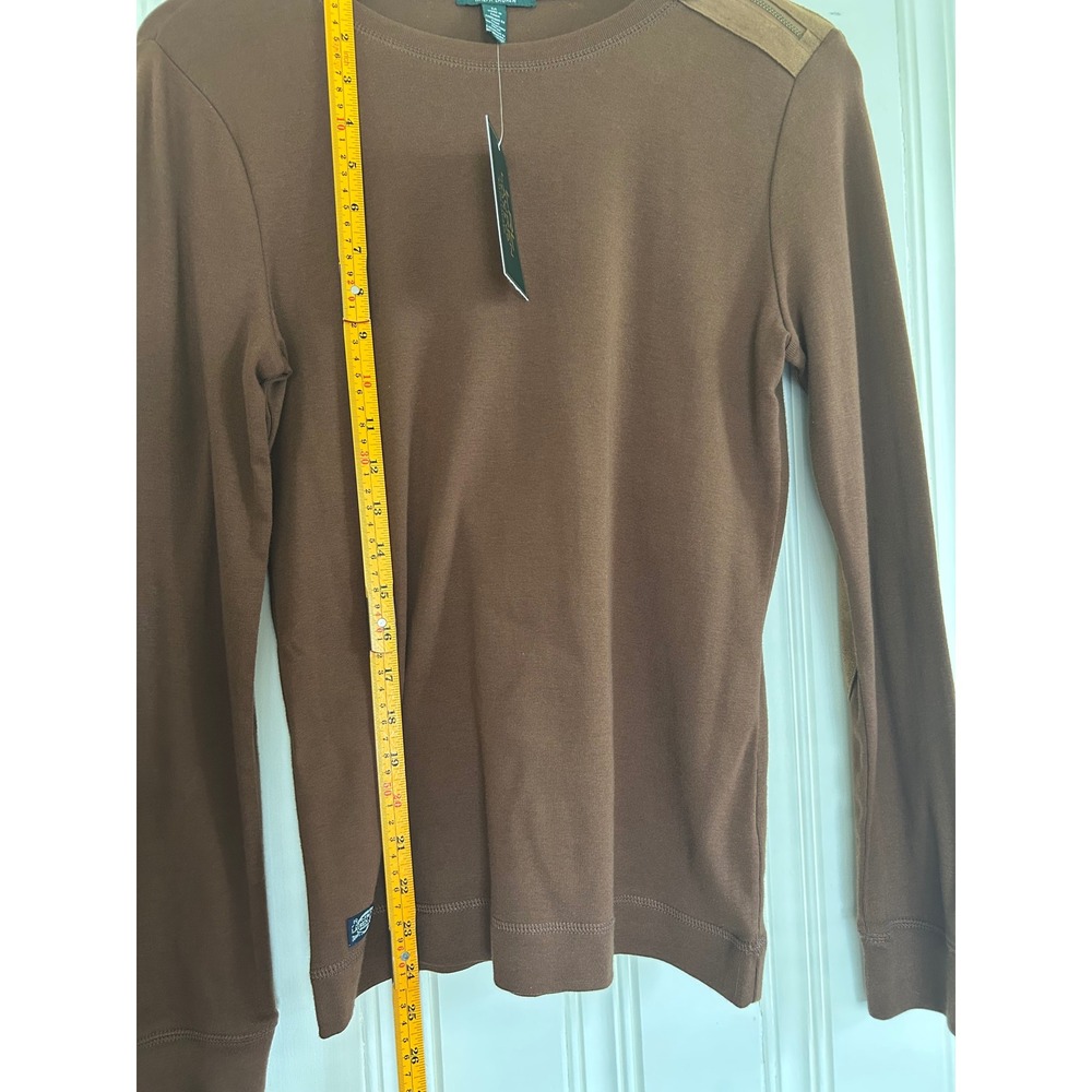 Lauren Ralph Lauren Brown  Heritage Old Money Academia Long Sleeve Top Suede M - Picture 6 of 9